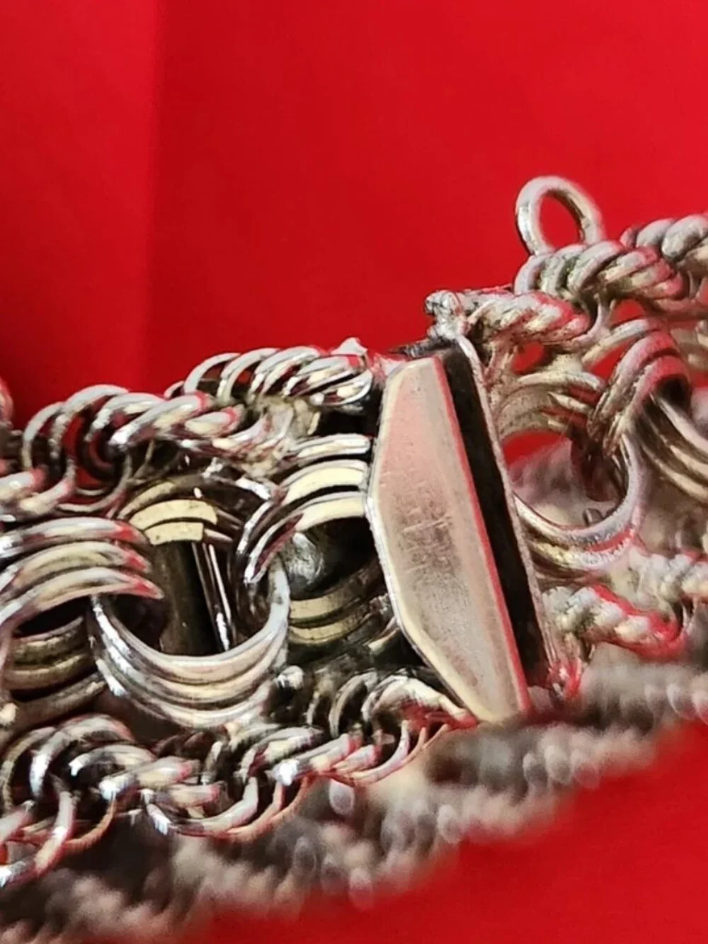 Vtg Sterling Silver Bracelet Wide Triple Row Twisted Rope Signed TC Box Clasp - Picture 7 of 14